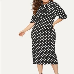 Mock neck polka dot dress